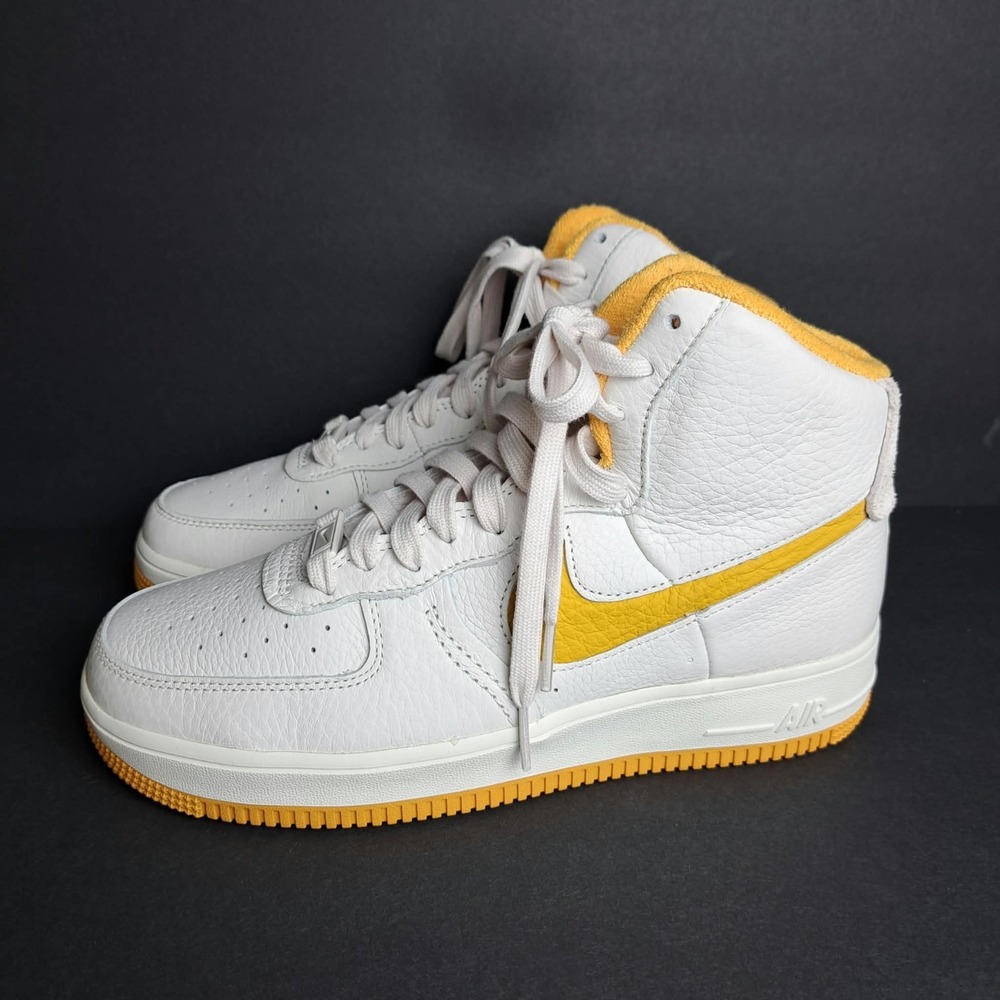 Nike Air Force 1 Mid Top Leather Lace-Up Sneakers White/Yellow SZ 9 DC3590-001